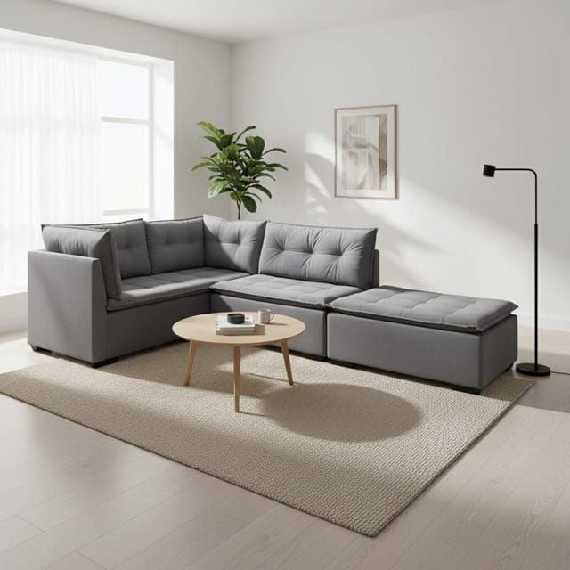 Sofá de Canto com Puff 5 Lugares Vezzo Reverse - 1.88m