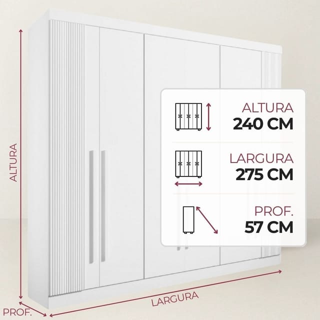 Guarda-Roupa Casal 6 Portas Detroit - 6 Gavetas - 100% MDF - 2.75m - Ripado
