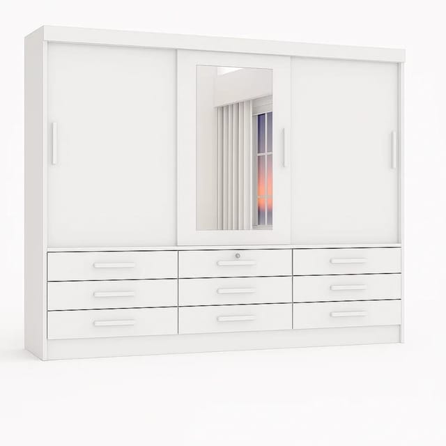 Guarda-Roupa Casal 3 Portas Tucson - 6 Gavetas - Estrutura MDF - 2.00m - Com Espelho
