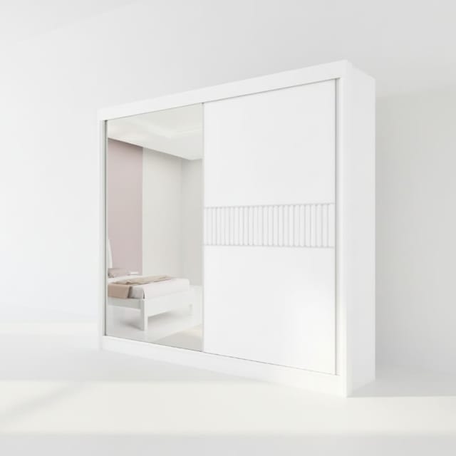 Guarda-Roupa Casal 2 Portas Fresno - 6 Gavetas - 100% MDF - 2.20m - Com Espelho