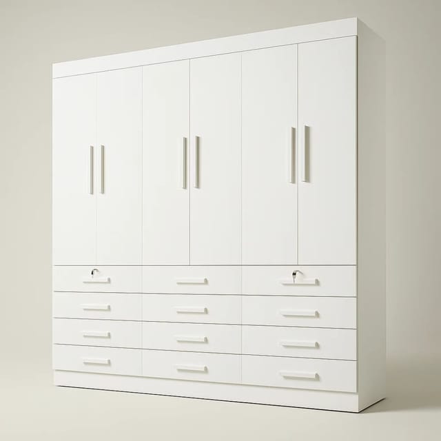 Guarda-Roupa Casal 6 Portas Austin Plus - 12 Gavetas - Estrutura MDF - 2.40m