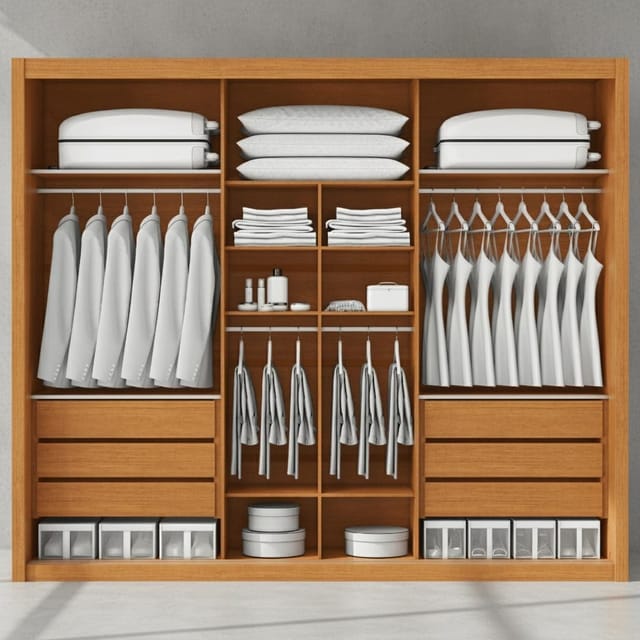 Guarda-Roupa Casal 4 Portas Mistas Petrarca (Correr e Abrir) - 100% MDF - Frisado - 2.78m - Com Espelho - Sapateira